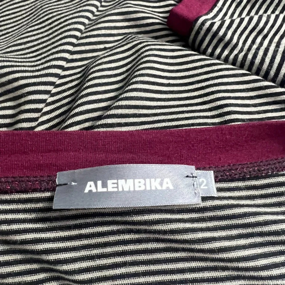 Alembika Tunic Top Blouse 3/4 Sleeve Striped Pullover Black Tan Size 2 US 8‎ 10 - Picture 11 of 12